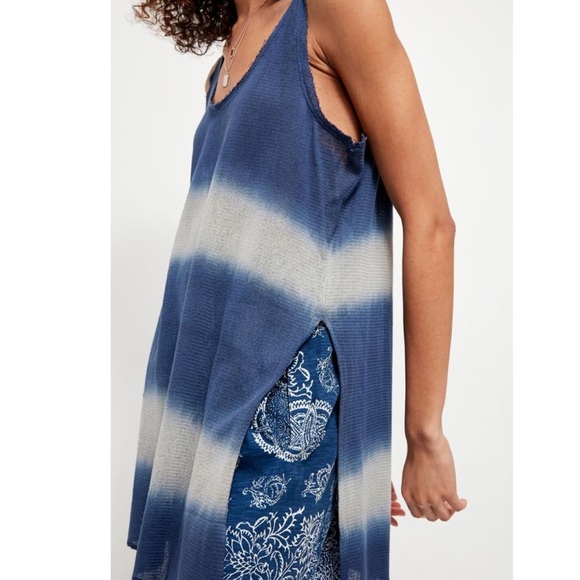 New Free People Joni Maxi Tank Mesh Top Out to Sea Blue Airy Sheer Cover Up - Picture 2 of 5